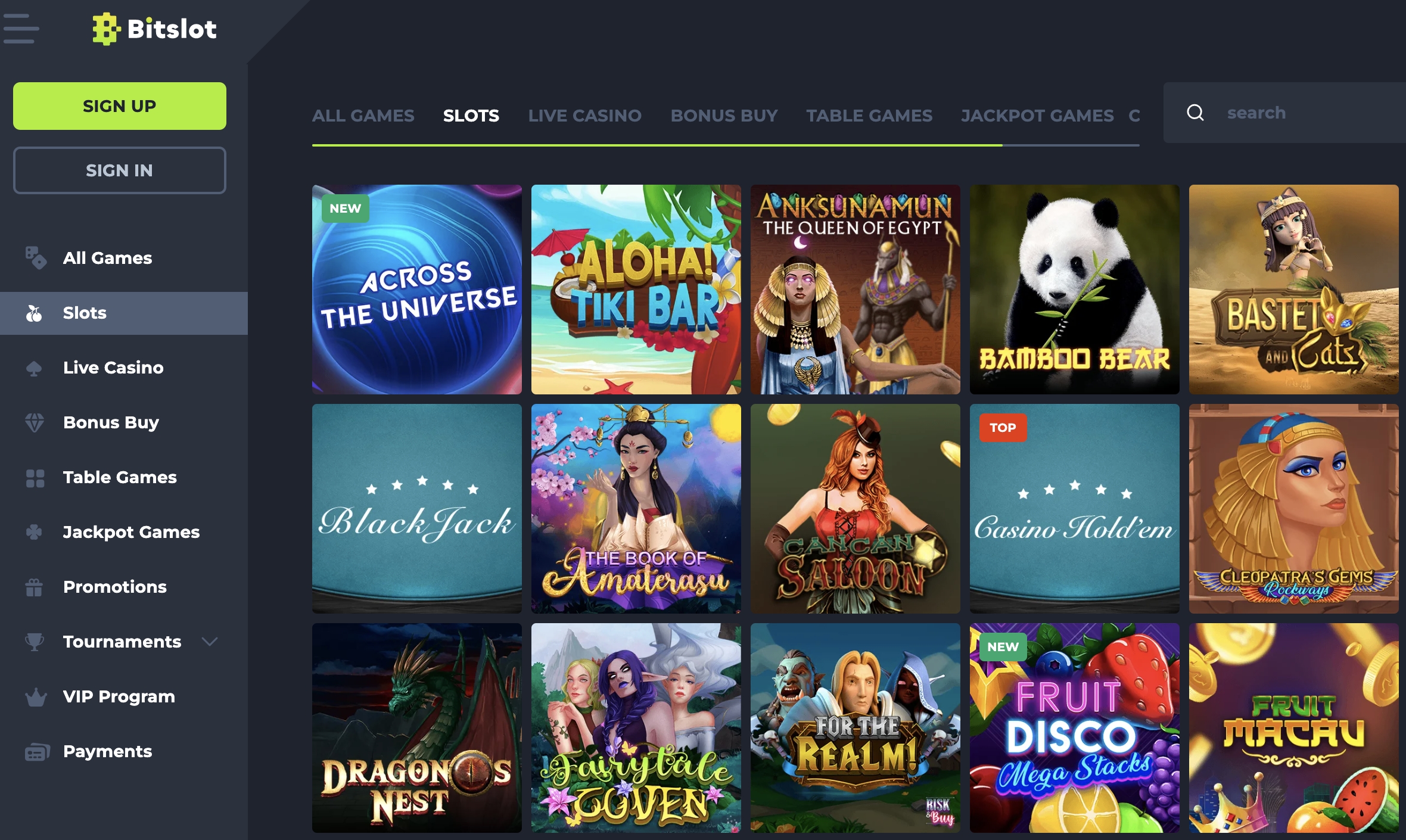 bitslot crypto casino games