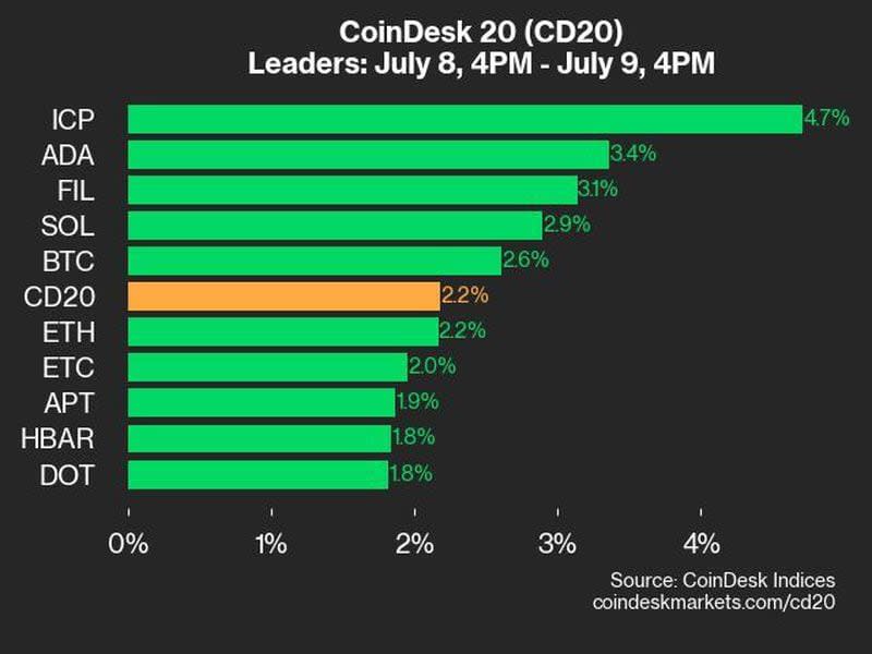 CoinDesk Top 20 Leaders as of July 9 (CoinDesk)