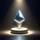 A sleek, modern Ethereum logo on a dark background, with a bright spotlight illuminating it from above, symbolizing the potential approval of the spot ETH ETF by the SEC.